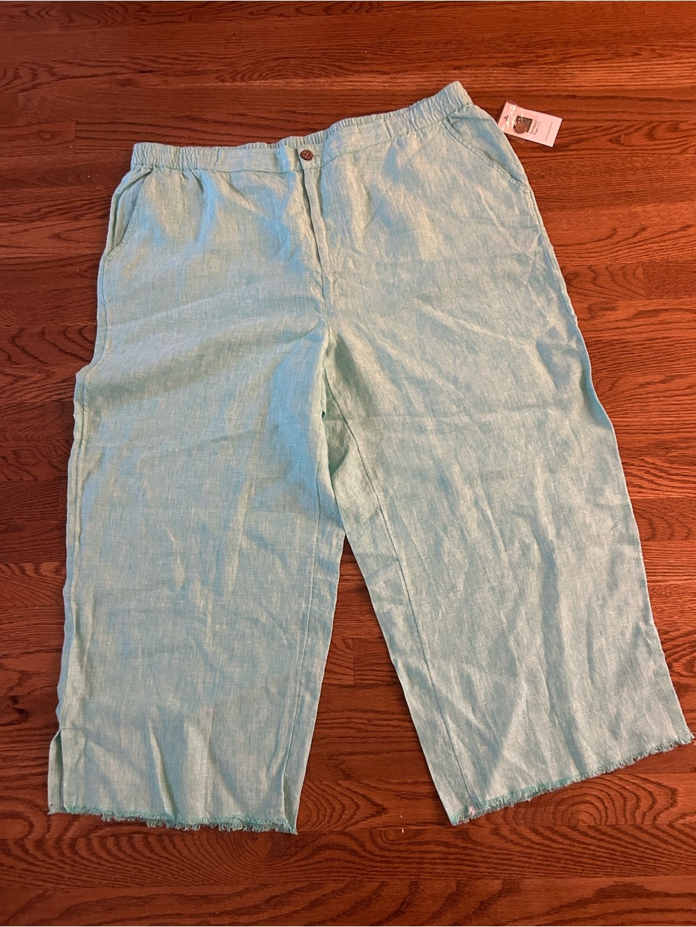 Coldwater Creek Linen Pants 20W Aqua Cropped Wide Leg NWT